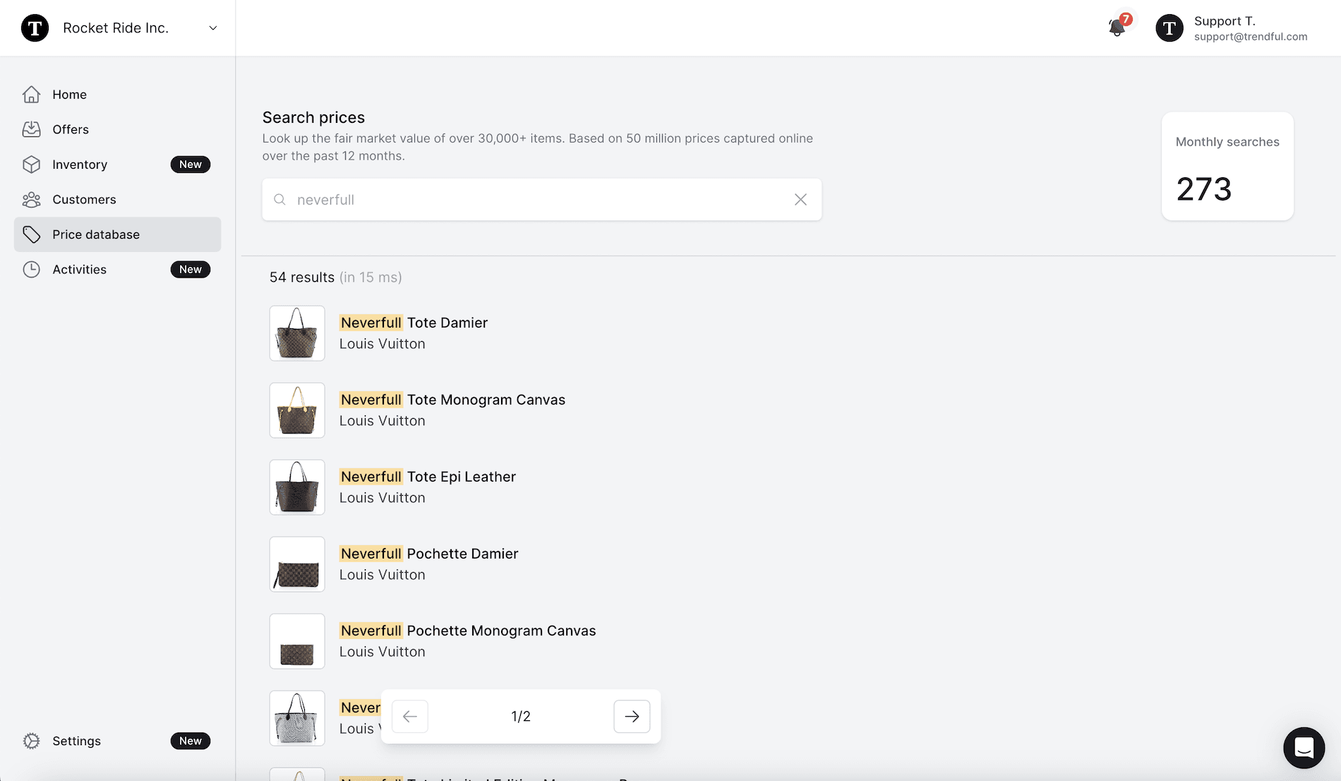 Price Database screenshot