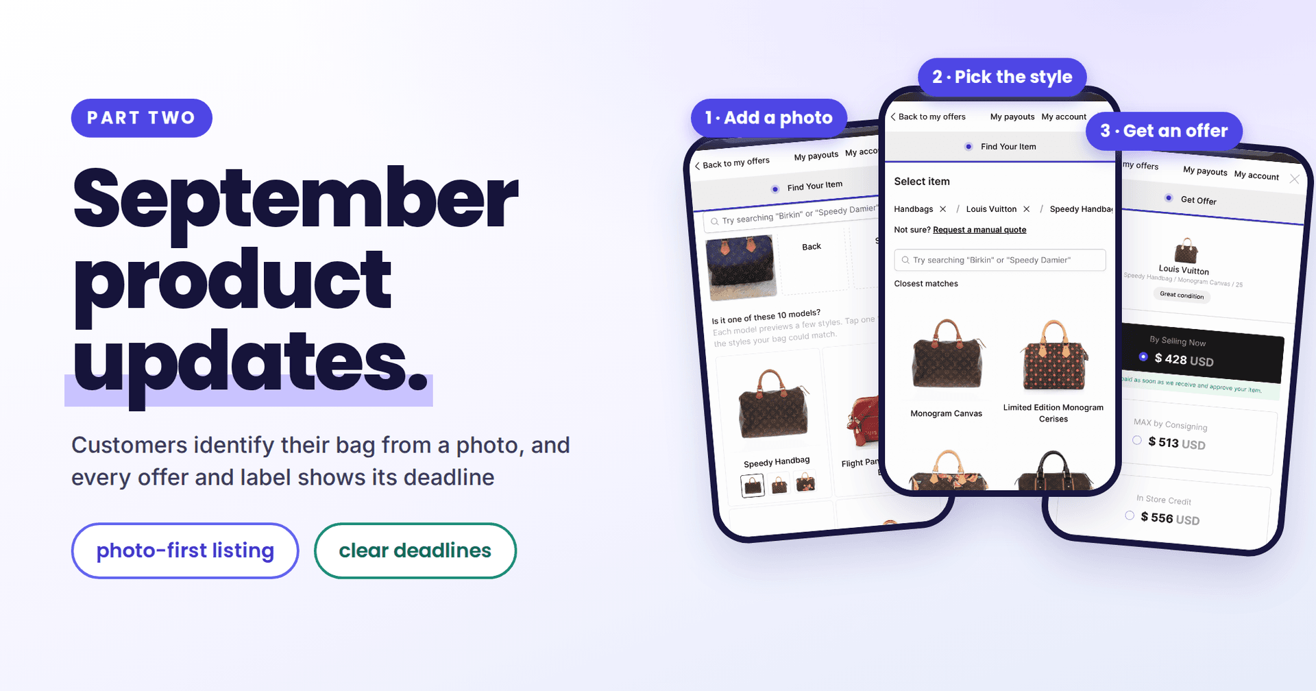 September updates, part two: photo recognition for handbags, and every offer shows its deadline