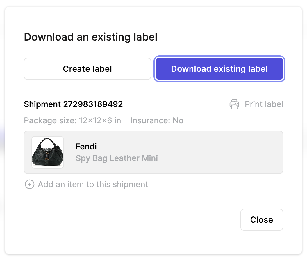 All pending labels created within the last 30 days can be found in the 'Download existing label' tab