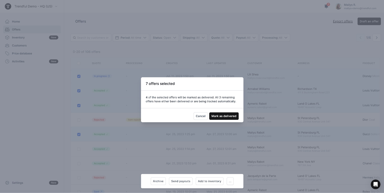 Be aware that certain conditions may prevent you from manually changing the status of some items