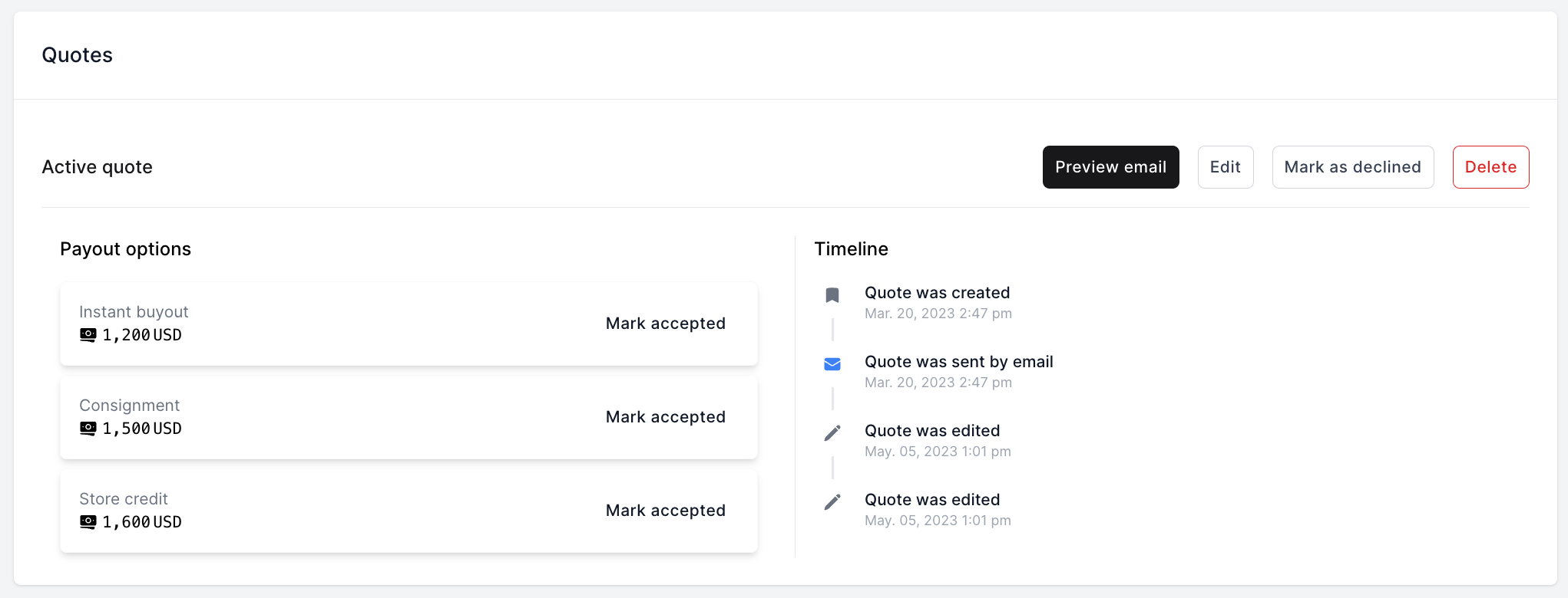 Customers can either accept offers directly from the Resale App, or you can accept offers manually from the admin