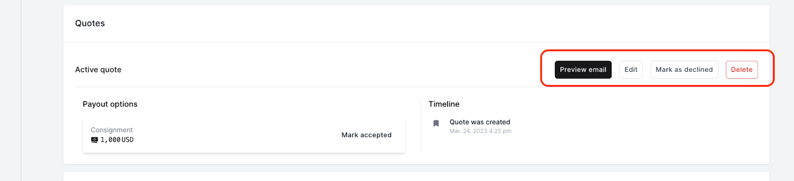 To send the quote via email to your customer, simply click “Preview email” on the quote section of the offer