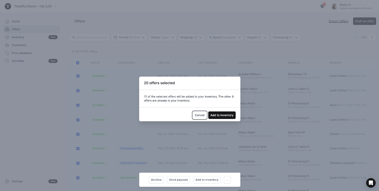 Yes, the bulk action feature enables you to add multiple items to your inventory at once