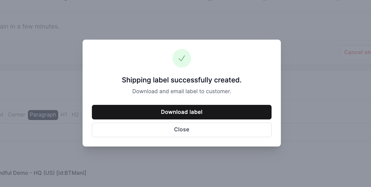 Once you have selected the package size and rate you would like to buy, simply click “Buy label”