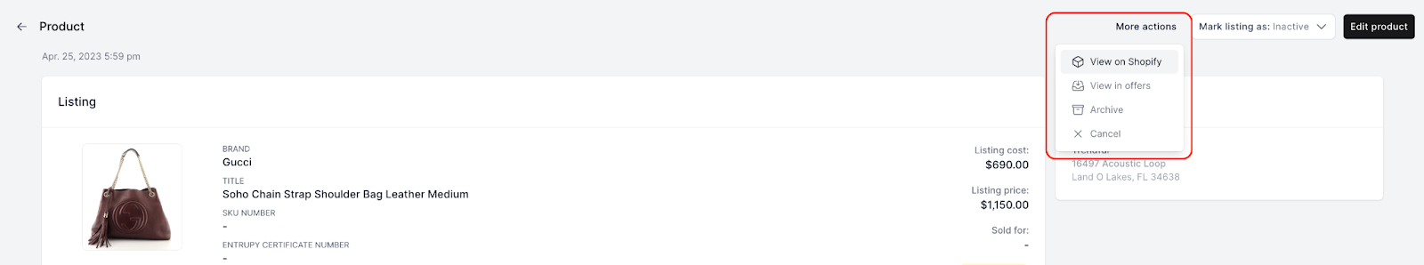 To navigate from the product in the Inventory Management System to Shopify, you can click on “More Actions” and then 'View on Shopify'…