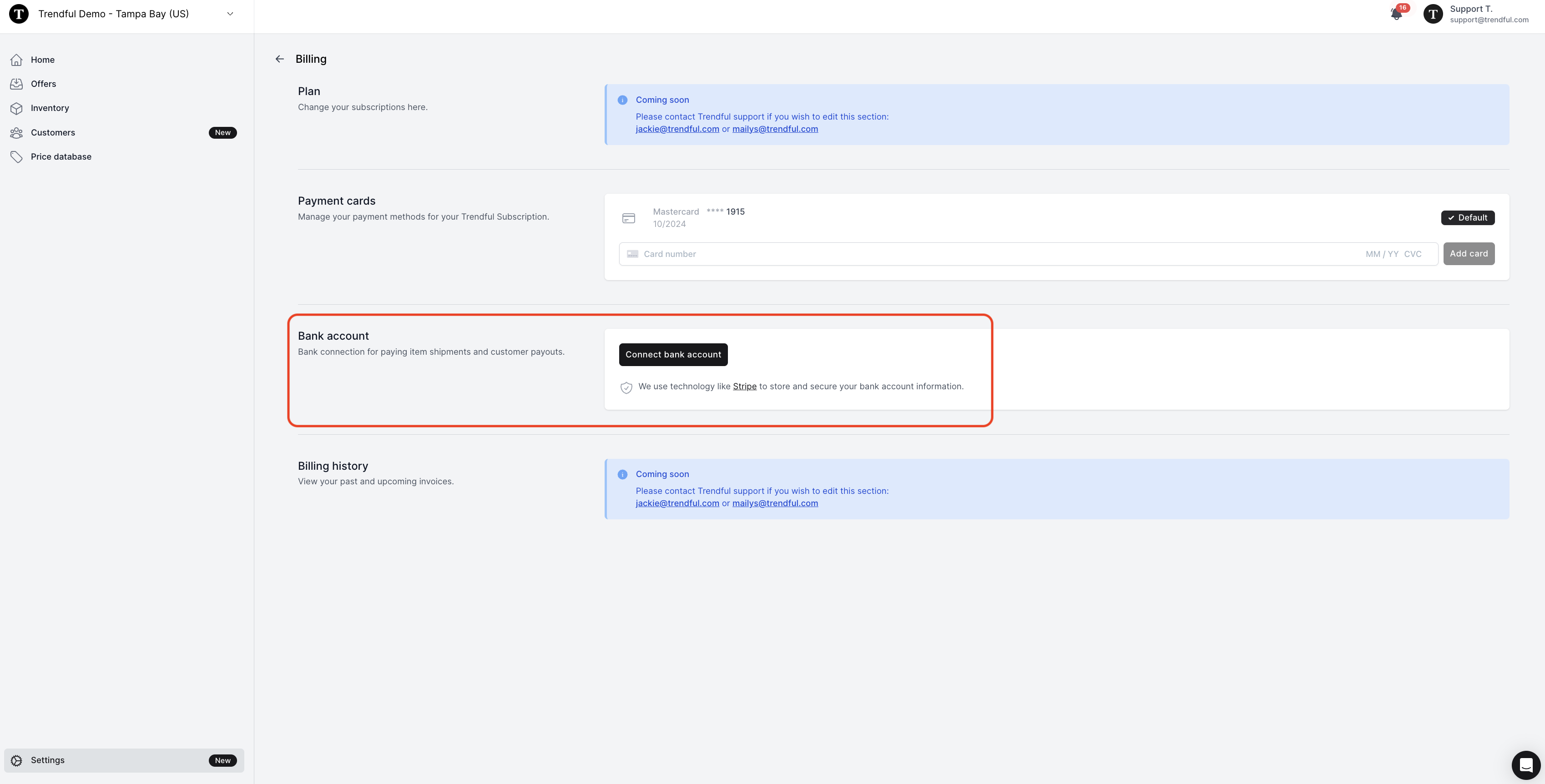Next click on “Billing” in order to connect your bank account