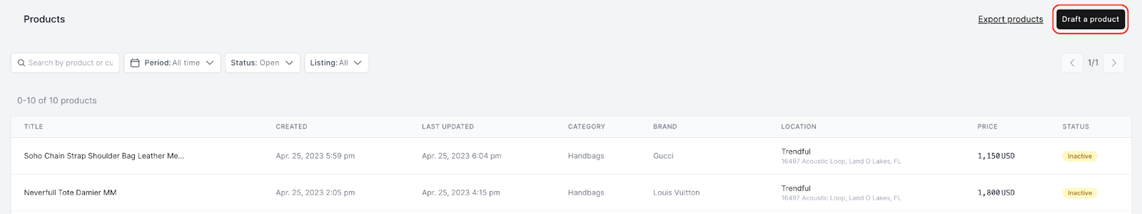 On the offer overview page, simply click “Draft a product”