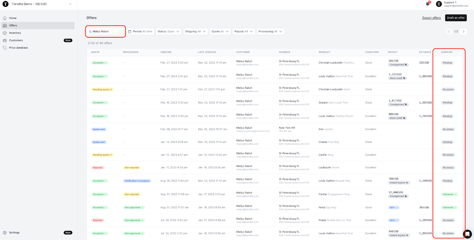 If you know the customer’s name you can search at the top by customer name to find their offer (see the image below of how by searching by…