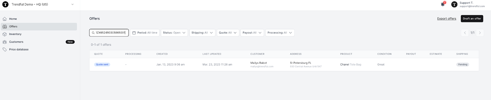 You can also search by tracking number at the top of the overview page (see image below)