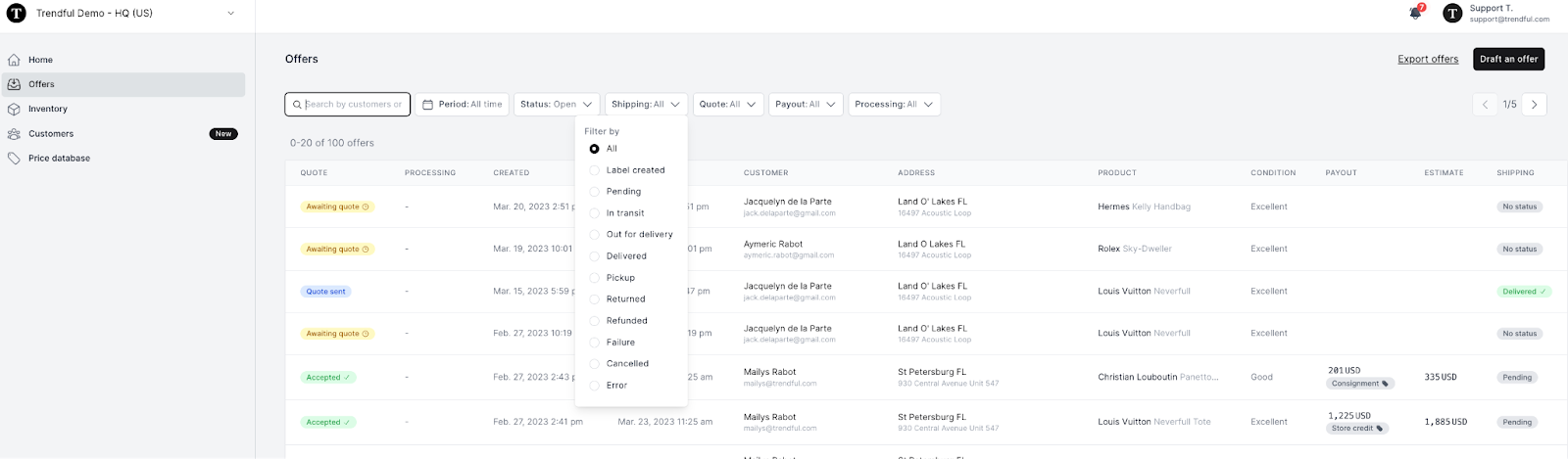Another way to find the shipping status of an item is by changing the “Shipping” status drop-down menu at the top of the offer overview…