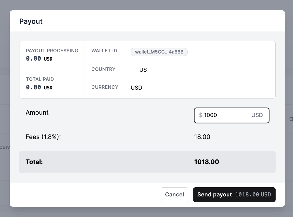 Click the button “Create Payout”, a window will then pop up where you can make any last-minute adjustments to the payout amount