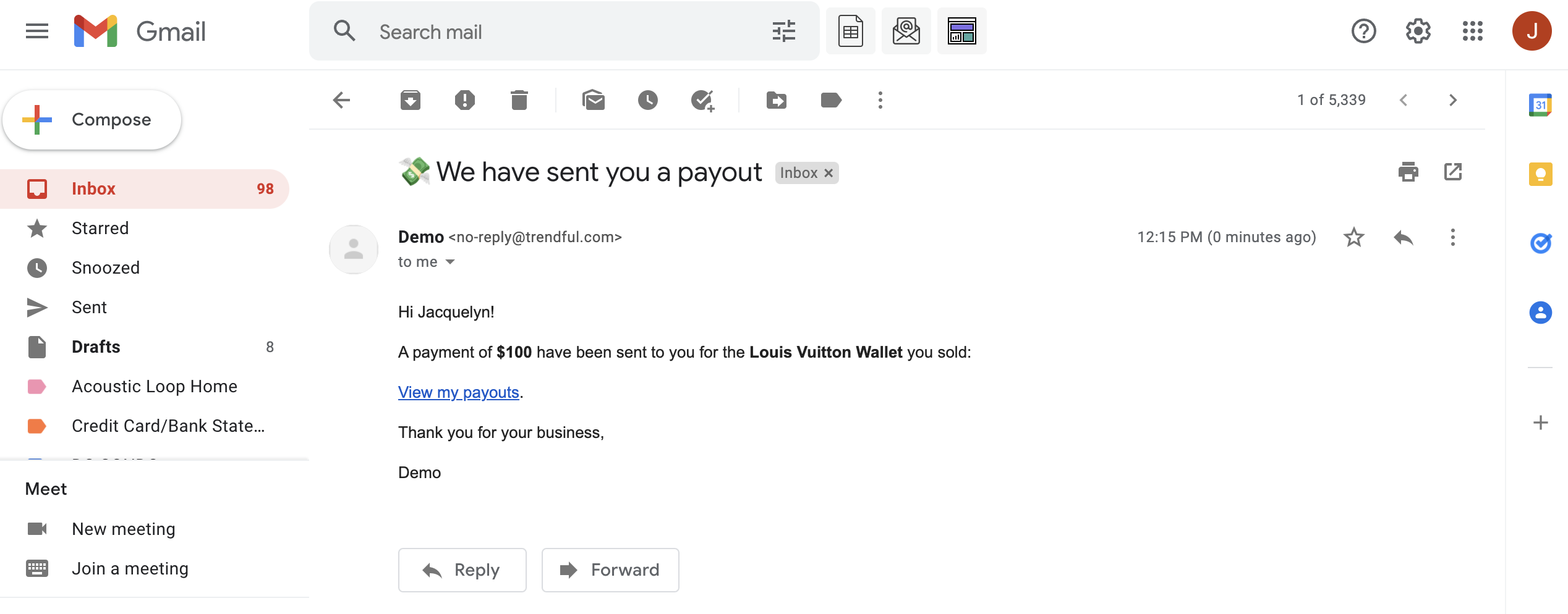 Once you click “Send Payout” your customer will receive an email notification