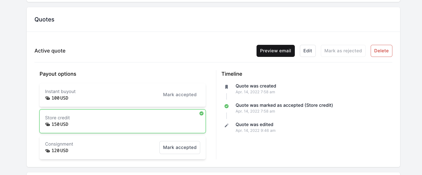 You can quotes directly to your customers from your Trendful Admin account