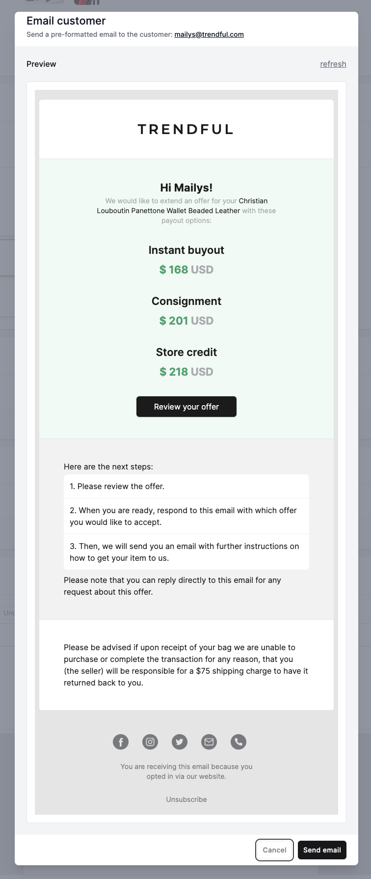 You can quotes directly to your customers from your Trendful Admin account (2)