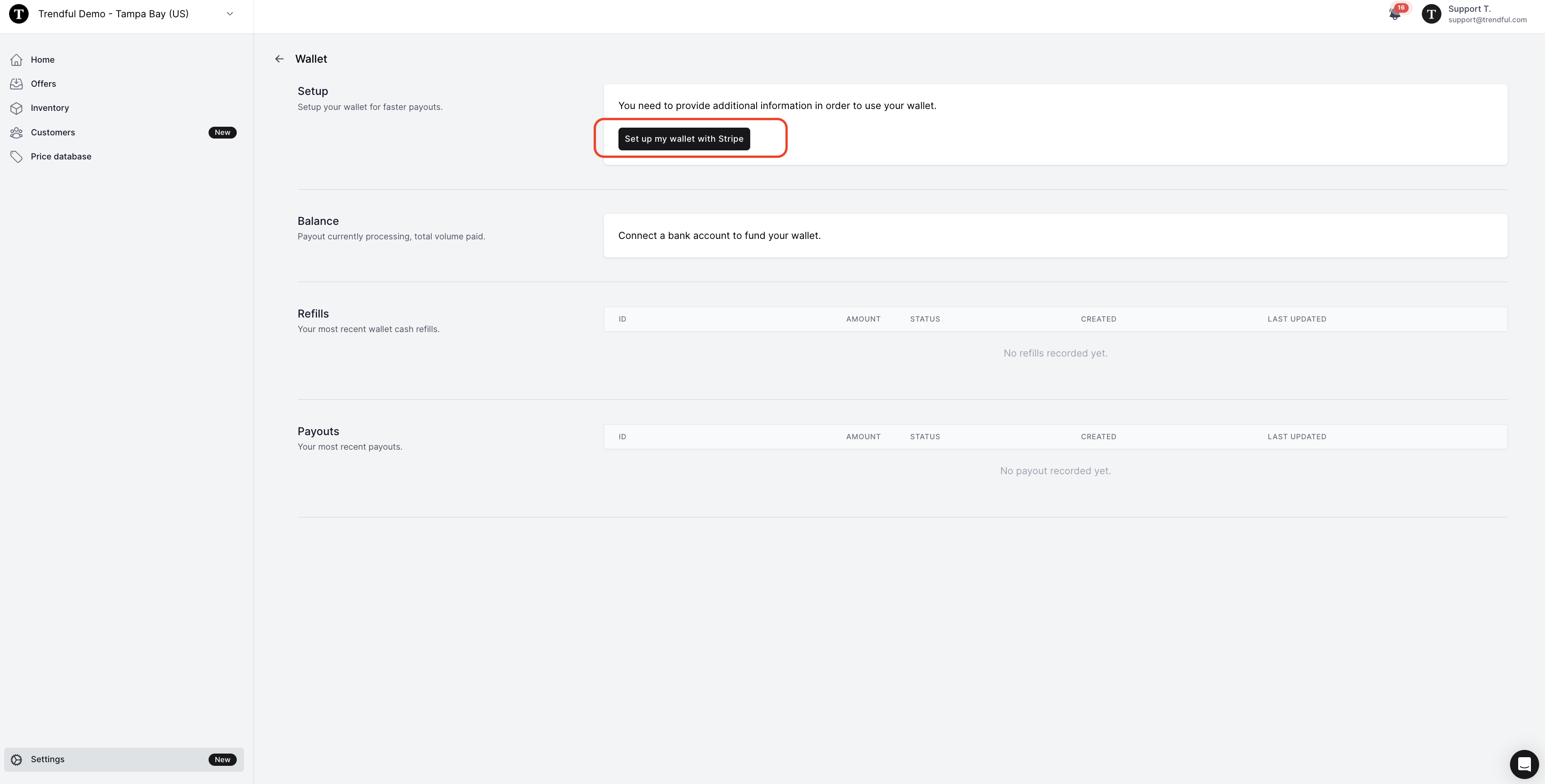 Once in your settings menu, click on your “Payout Wallet” section