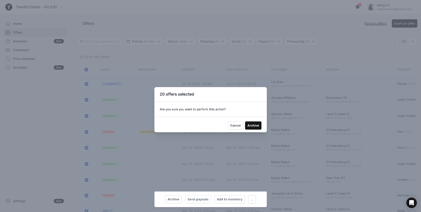 You can search or filter your offers before making a selection for bulk actions