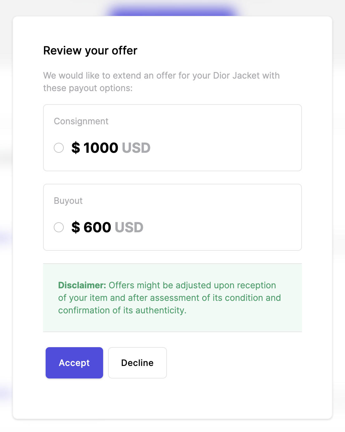 If you offer manual pricing, customers can accept offers through their Resale App account