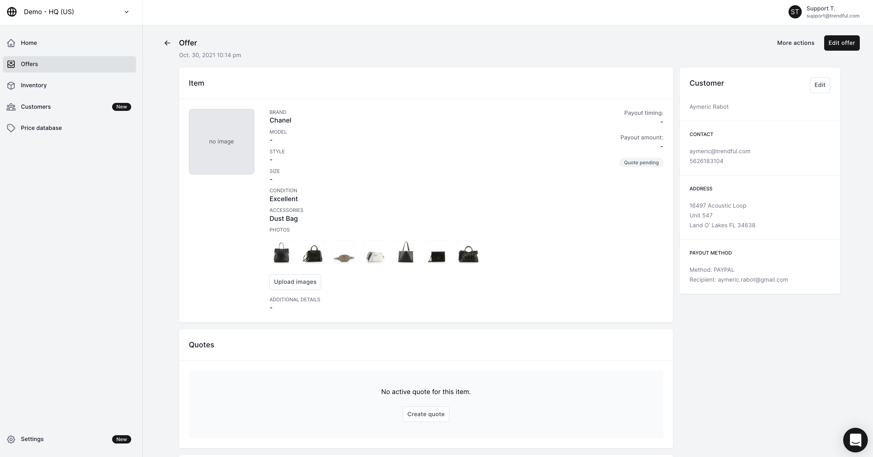 See below for the type of information you have for manual quote requests that are received from your resale app