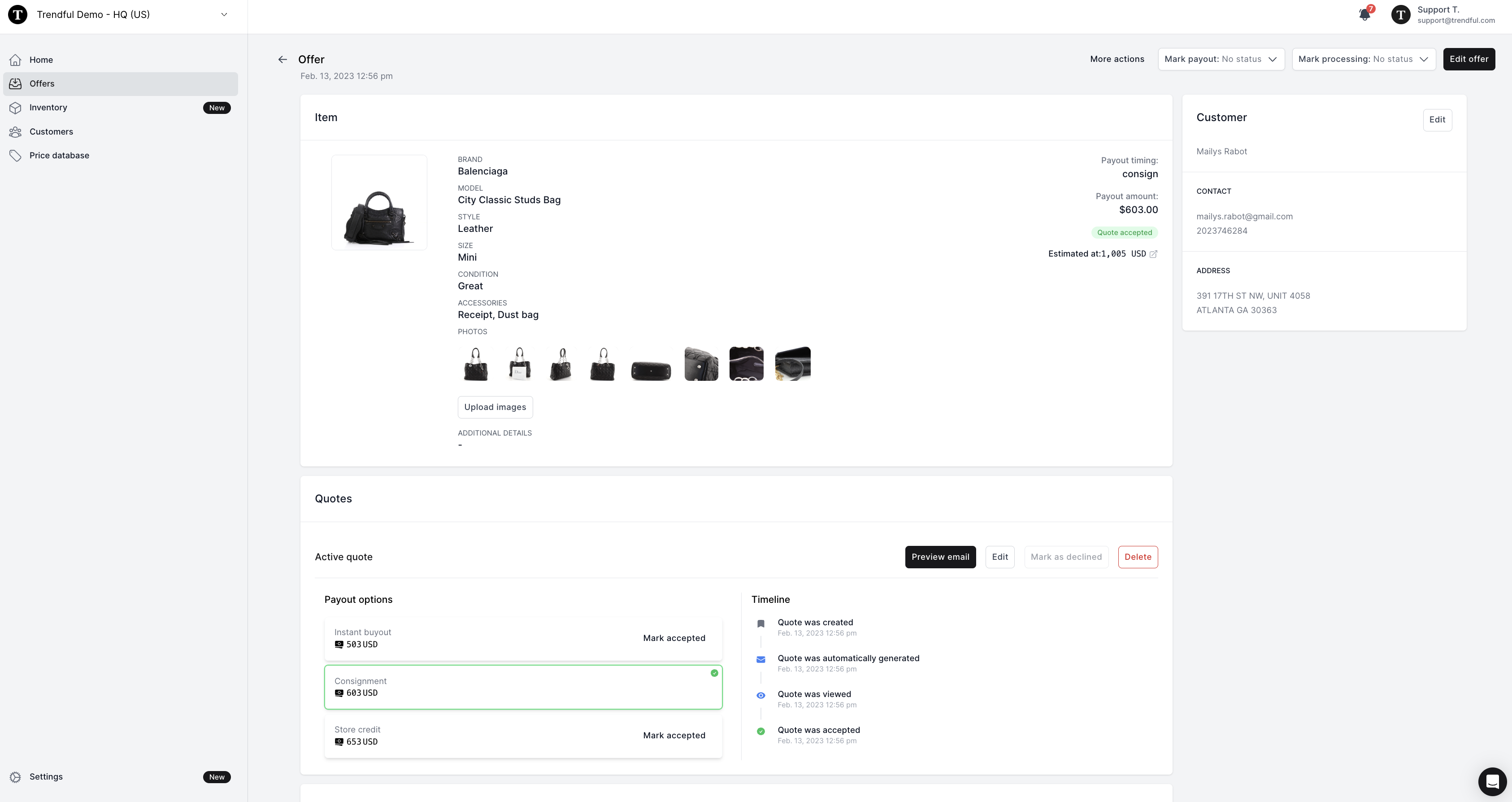 If you have chosen to have instant prices displayed on the resale app