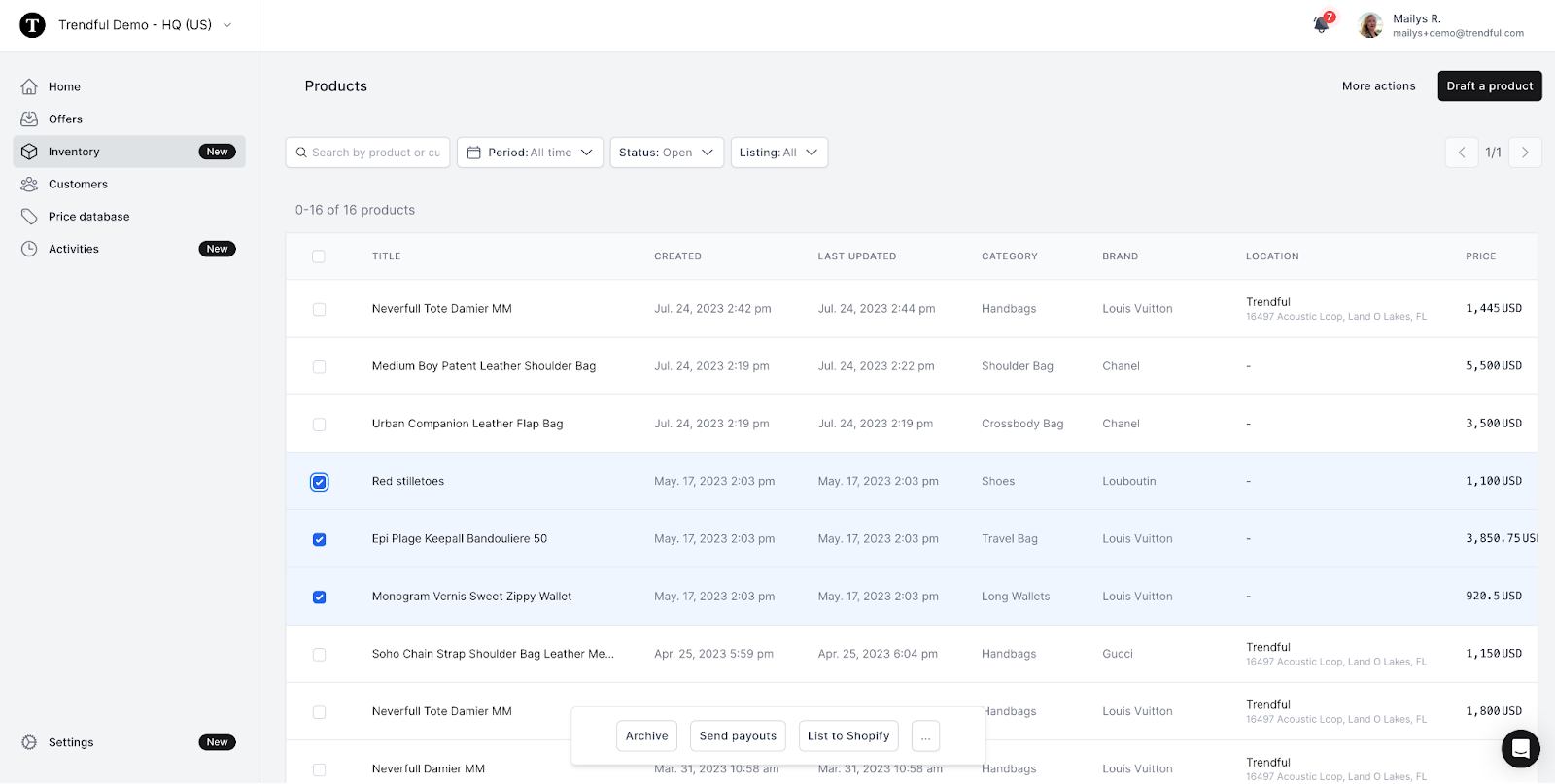 Please note that you can select and manage up to 20 products at a time using the bulk action feature