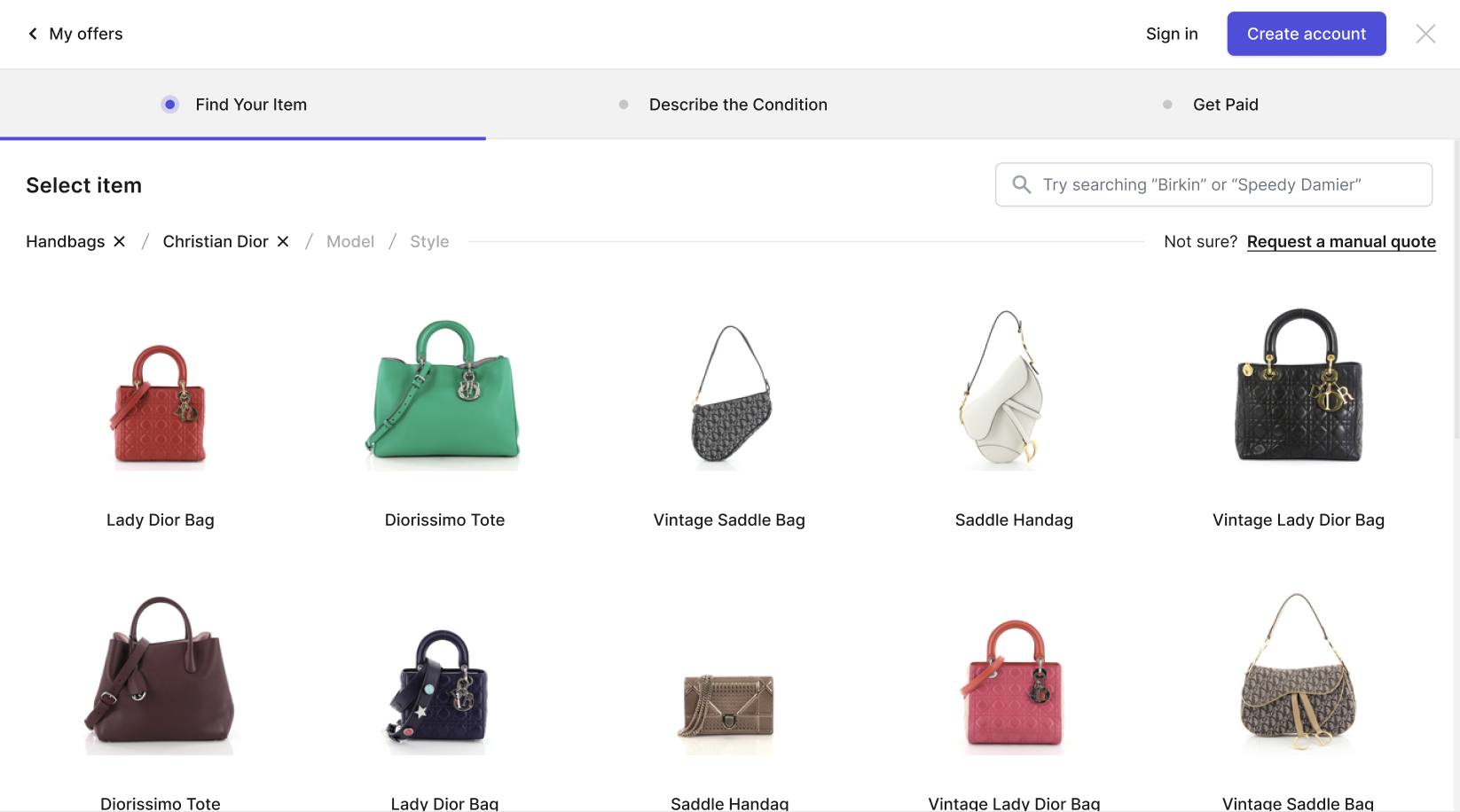 If they are selling a designer handbag then they will be prompted to find their bag