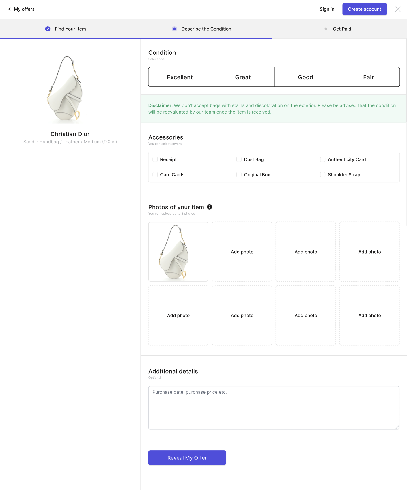 If they are selling a designer handbag then they will be prompted to describe the condition